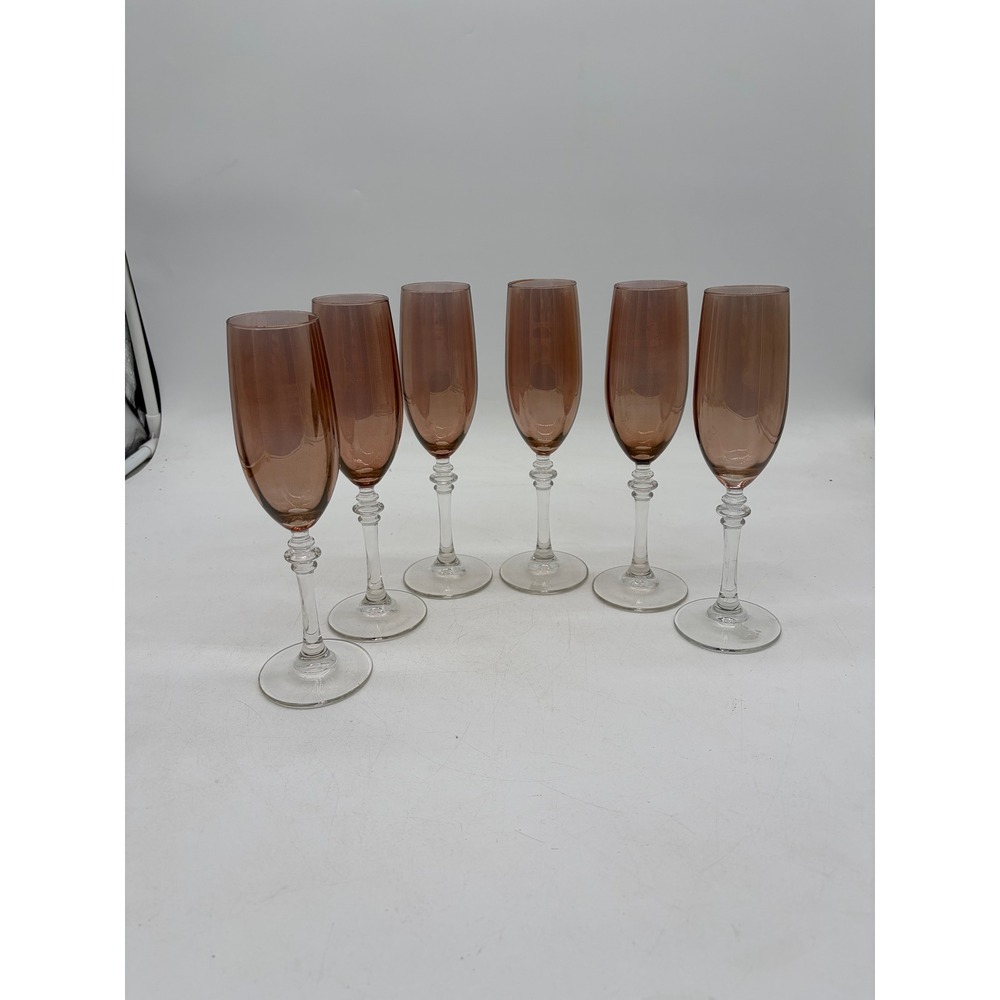 Vintage Purple Amethyst Champagne Flutes Optic Hand Blown Glass set of 6